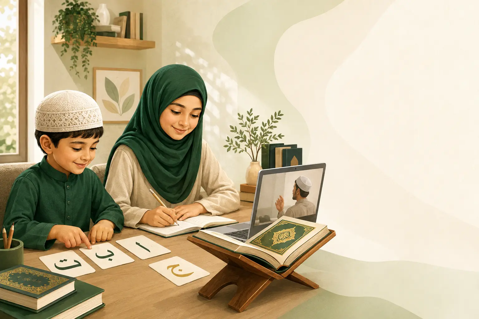 طالب يتعلم العربية والقرآن في درس أونلاين